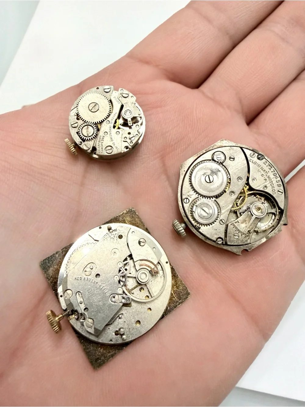 Vintage Watch Parts Lot Movement & Dials Watchmaker Repair Elgin, Rollatron